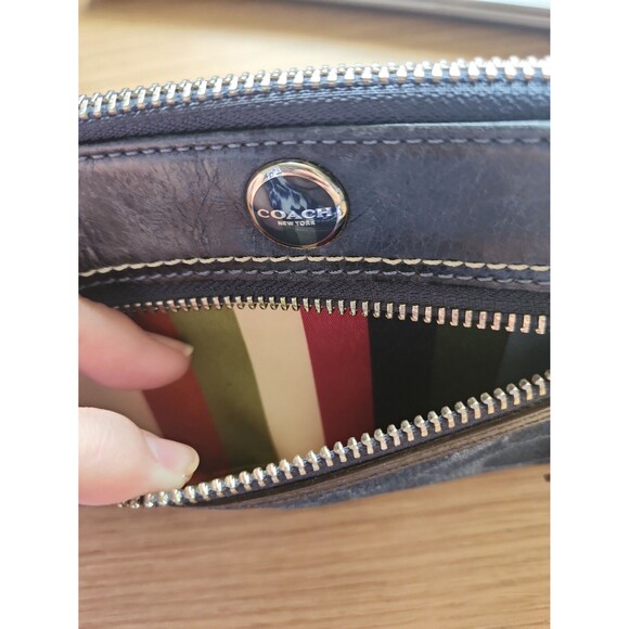 Coach Y2K Blue Denim Zippy Clutch Wallet w/ Legacy Stripes on Interior - Picture 5 of 6